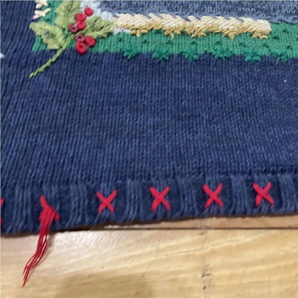 TIARA PETITES Christmas Sweater Womens M Ramie Linen Knit Blue Snowman Holiday M - Picture 16 of 16